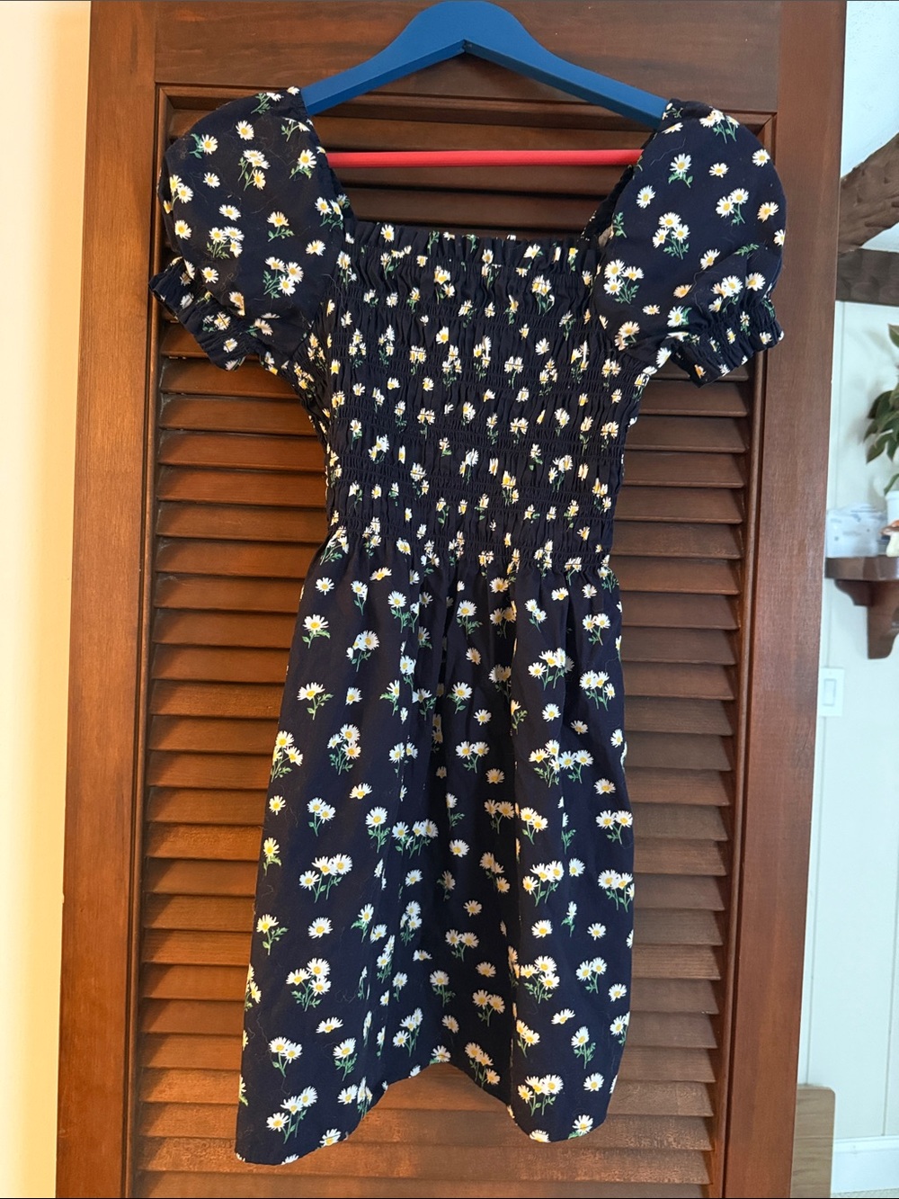 H&M Navy Blue Floral Mini Dress with White & Yellow Daisies